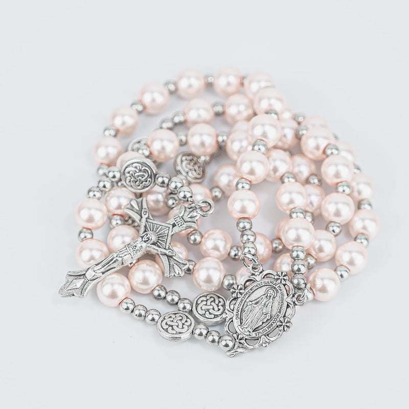SUTANALE 8mm Glass Pearl Rosary Necklace for Women - Catholic Prayer Beads with Gift Box, Handmade Religious Jewelry for Baptism, First Communion - Image 5